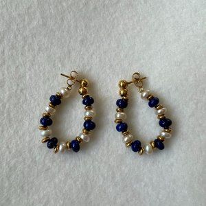 vintage 18k gold lapis and pearl earrings